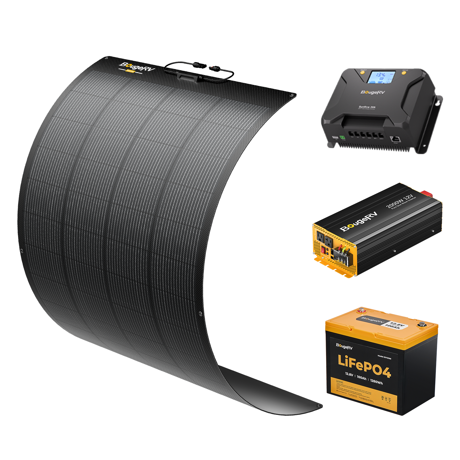 Complete 200W Arch Pro kit — panel, controller, battery, and inverter